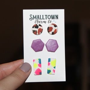 BRAND NEW set of three polymer clay stud earrings